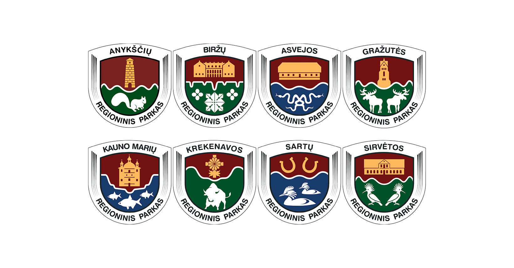 Collection of eight colorful coat of arms representing various regions or cities, featuring distinctive symbols and designs that highlight local heritage and identity. Collection of eight colorful coat of arms representing various regions or cities, featuring distinctive symbols and designs that highlight local heritage and identity.