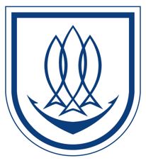 Blue and white emblem featuring stylized trident design, symbolizing national identity and heritage.