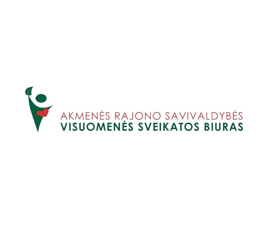 Logo of the Akmenė District Municipality Public Health Office, featuring a stylized figure and health-related symbols, representing community health services in Lithuania.